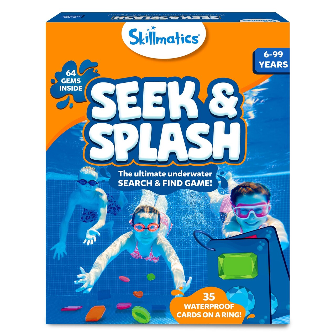 Pool Toys - Seek & Splash, Search & Find Water Game, Swimming Pool Dive Toy, Summer Activity, Screen-Free Fun & Gifts for Kids Ages 6, 7, 8, 9, 10, 11 & Up, Includes 64 Colorful Gems